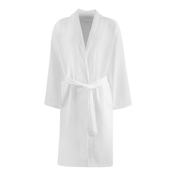 Berkshire Hospitality Repose White Waffle Pique Cotton / Polyester Bath Robe - One Size Fits Most - 12/Case