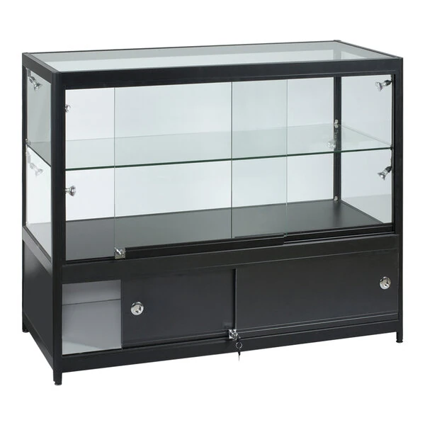 47 1/4" x 19 11/16" x 38" Glass 1-Shelf Locking Display Showcase with LED Lighting, Sliding Doors, and Locking Storage Cabinet