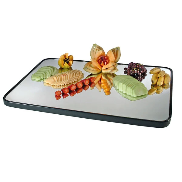 Cal-Mil RR323 24" x 32" Rectangular Mirror Tray with Raised Black Rim
