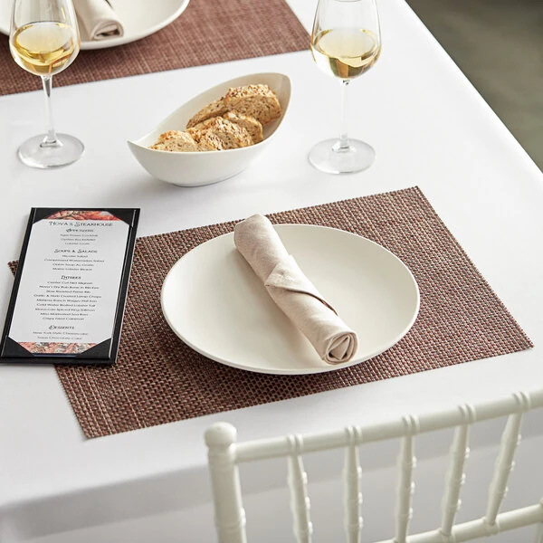 RITZ® 64902 19" x 13" Brown / Black / Silver 4x4 Basketweave PVC Coated Placemat - 12/Pack