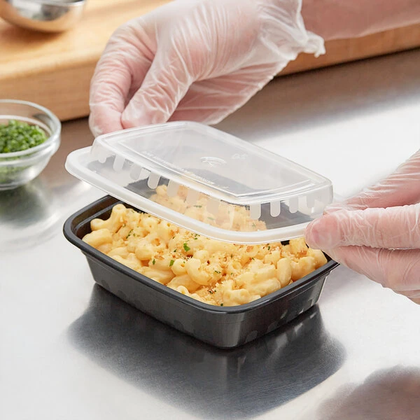 Choice 12 oz. Black Rectangular Microwavable Heavy Weight Container with Lid - 150/Case