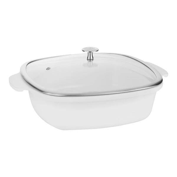 Spring USA Motif Cook & Serve 4 Qt. White Non-Stick Square Roaster with Cover 8268-2/28