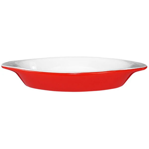 International Tableware 8 oz. Crimson Red and White Two-Tone Stoneware Rarebit - 36/Case