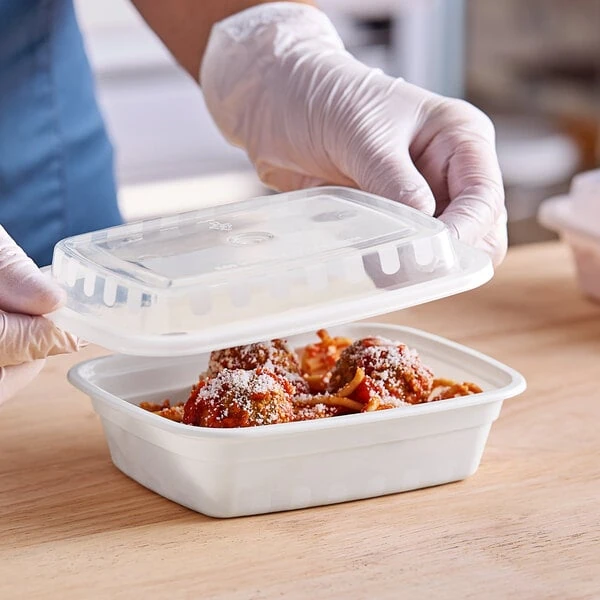Choice 12 oz. White Rectangular Microwavable Heavy Weight Container with Lid - 150/Case