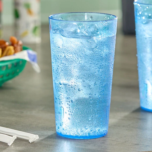 Choice 12 oz. Blue Plastic Pebbled Tumbler - 12/Pack