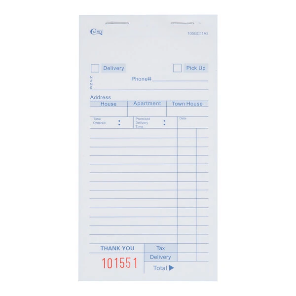 Choice 3 Part White Carbonless Order Delivery Form   - 50/Case