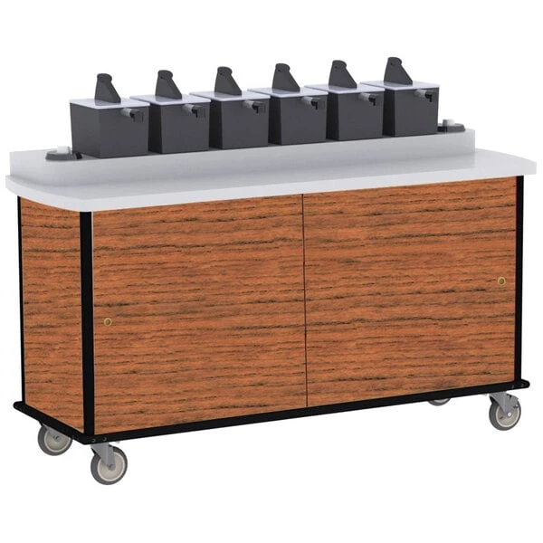 Lakeside 70530VC Victorian Cherry Condi-Express 6 Pump Condiment Cart with (2) Cup Dispensers
