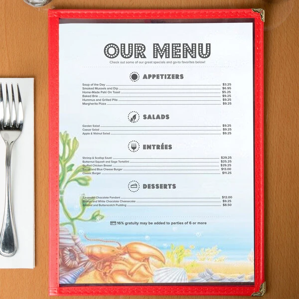 Choice 8 1/2" x 11" Menu Paper - Seafood Themed Ocean Design Left Insert - 100/Pack
