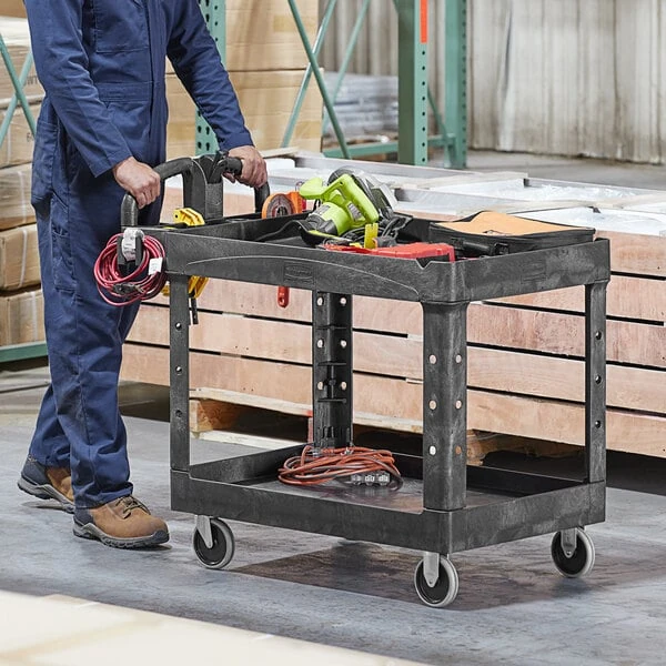 Rubbermaid® FG452088BLA BRUTE Black Medium Lipped Two Shelf Utility Cart with Ergonomic Handle