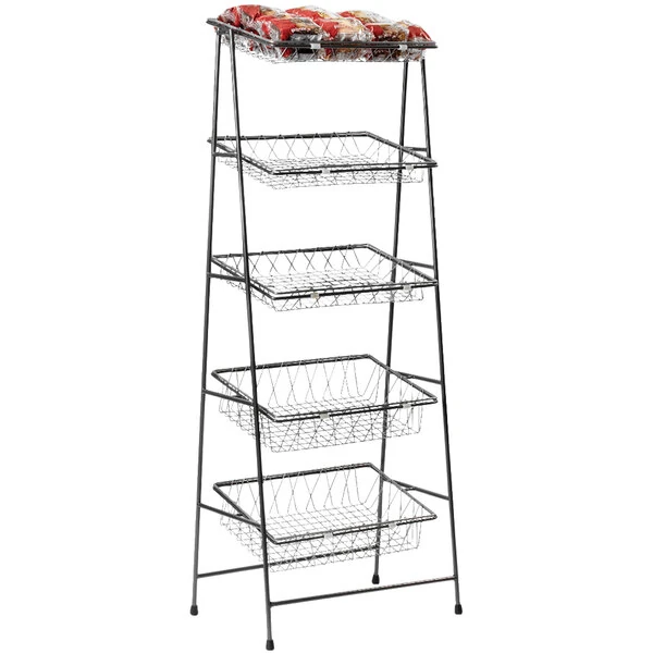 GET Pop 21 1/2" x 14" x 57" Powder-Coated Iron Five-Tier Tilted Merchandising Rack IR-951T-NOBAR-MG