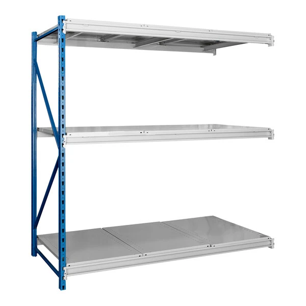 Hallowell 60" x 48" x 87" Marine Blue / Light Gray 3-Level Bulk Rack Add-On with Steel Decking HBR604887-3A-S-PB