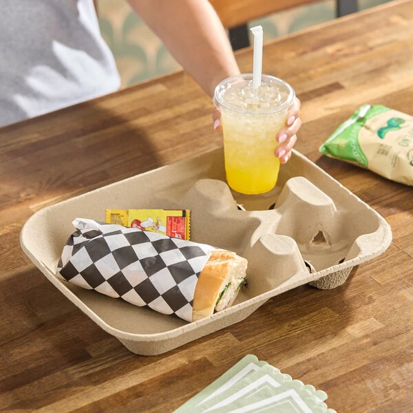 Choice Molded Fiber / Pulp 24-44 oz. 2-Cup Carrier with Large Tray - 100/Case
