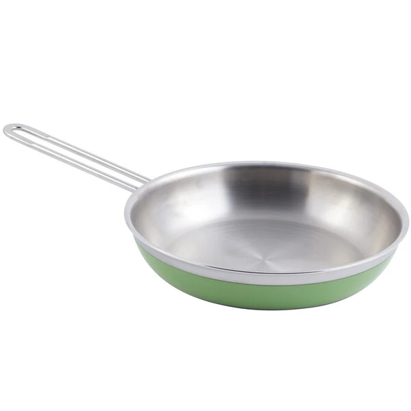 Bon Chef 60308 Classic Country French Collection 2 Qt. 12 oz. Green Saute Pan / Skillet with 1 Long Handle