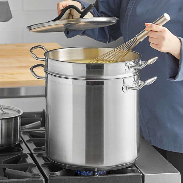 Vigor SS1 Series 20 Qt. Stainless Steel Aluminum-Clad Double Boiler Set