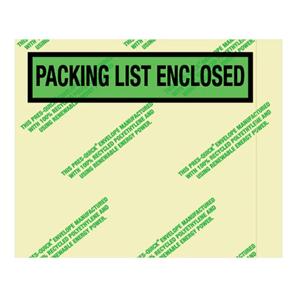 Lavex 4 1/2" x 5 1/2" 2 Mil Green Panel Face Printed Polyethylene Environmentally Friendly Packing List Envelope - 1,000/Case