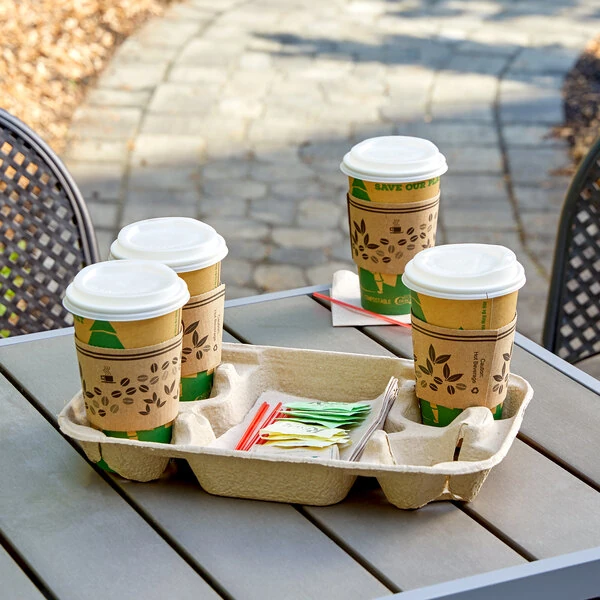 EcoChoice 8-32 oz. 4-Cup Carrier with Tray - 250/Case