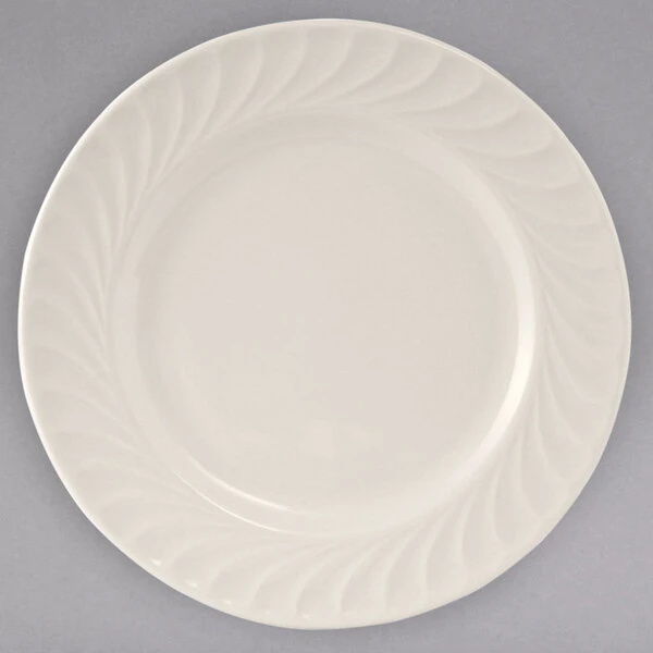 Tuxton MEA-124 Meridian 12 1/2" Eggshell Embossed Swirl Rim China Plate - 12/Case