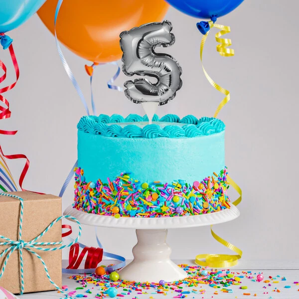 Creative Converting 337510 9" Silver "5" Balloon Cake Topper