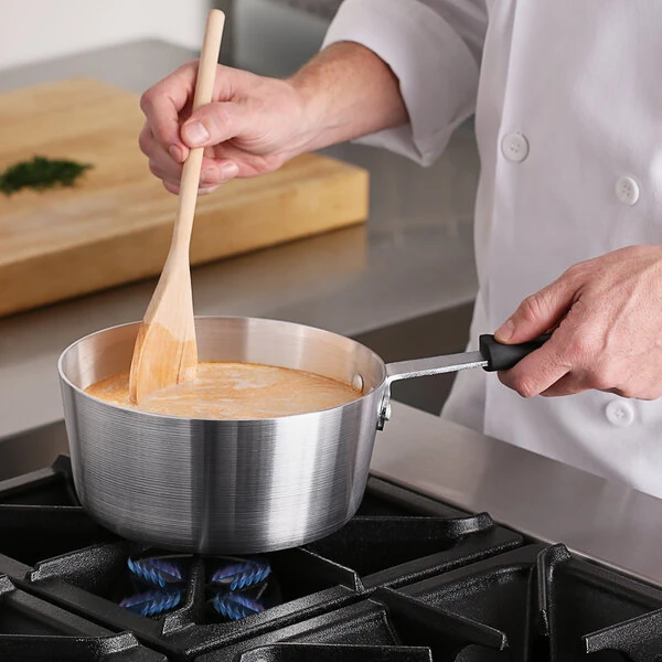 Choice 2.75 Qt. Tapered Aluminum Sauce Pan with Black Silicone Handle