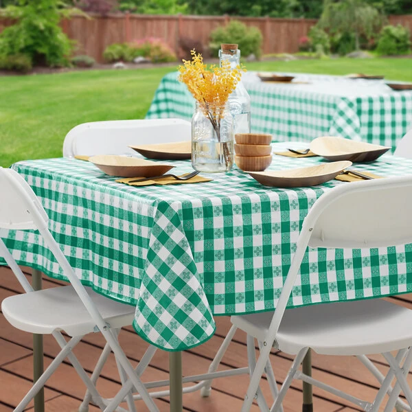 Choice 52" x 52" Green Textured Gingham Vinyl Table Cover with Flannel Back