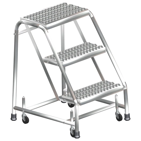 Ballymore SS3N 3-Step Stainless Steel Rolling Step Stool with Spring Loaded Casters, 16" Wide Steps, and 10" Deep Top Step