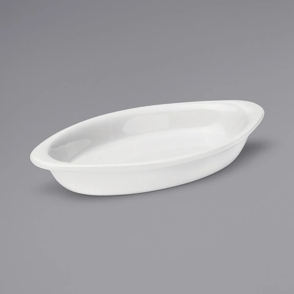 Oneida Tundra by 1880 Hospitality F1400000646 9 oz. Oval Warm White China Rarebit - 24/Case