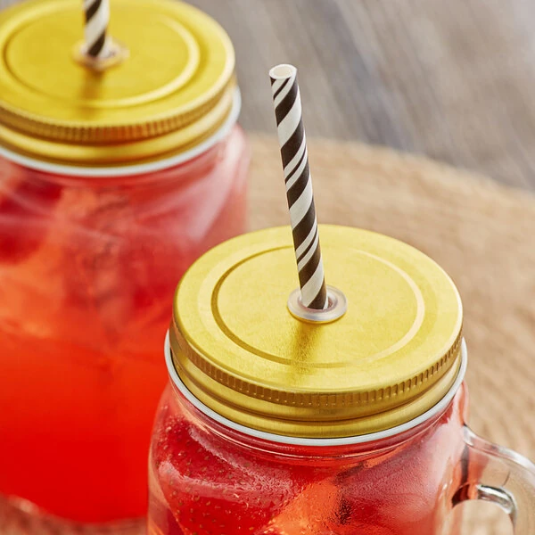 Acopa Rustic Charm Gold Metal Drinking Jar Lid with Straw Hole - 12/Pack