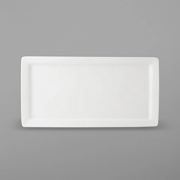 Tuxton ABU-552 Napa AlumaTux 15 1/2" x 8" Pearl White (European White) Rectangular China Plate - 6/Case