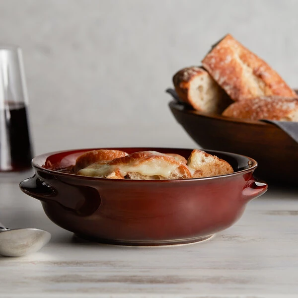 Acopa Keystone 13 oz. Chestnut Porcelain Onion Soup Crock - 6/Case