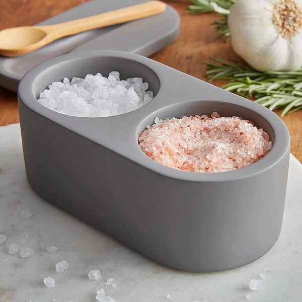 Fox Run 6 5/8" x 2 7/8" x 2 3/8" Cement Salt Cellar with Wood Spoon