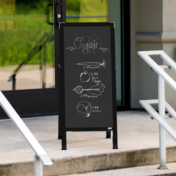 Aarco BA-3B 42" x 18" Black Aluminum A-Frame Sign Board with Black Chalkboard