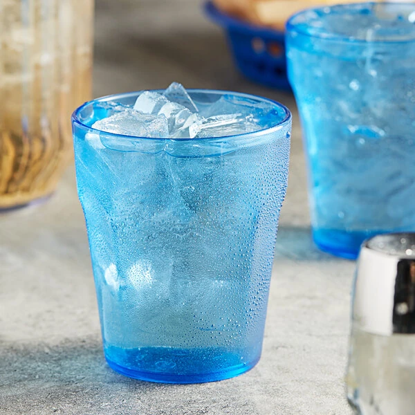 Choice 12 oz. Blue Plastic Paneled Tumbler - 12/Pack