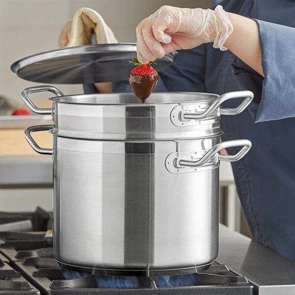 Vigor SS1 Series 8 Qt Stainless Steel Aluminum-Clad Double Boiler Set