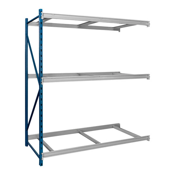 Hallowell 48" x 24" x 87" Marine Blue / Light Gray 3-Level Bulk Rack Add-On with No Decking HBR482487-3A-PB
