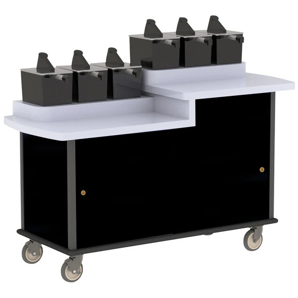 Lakeside 70550B Black Condi-Express 6 Pump Dual Height Condiment Cart