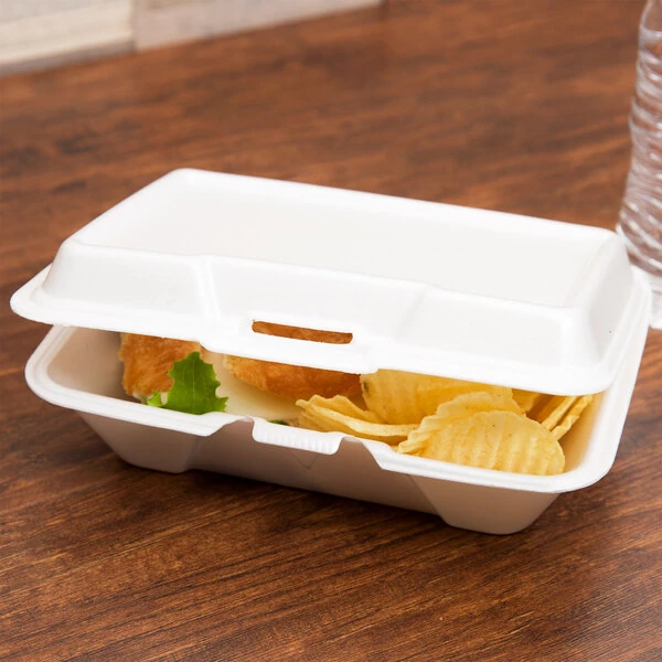 Genpak 20500-WHT 9 3/16" x 6 1/2" x 2 7/8" White Large Deep All Purpose Foam Hinged Lid Container - 200/Case