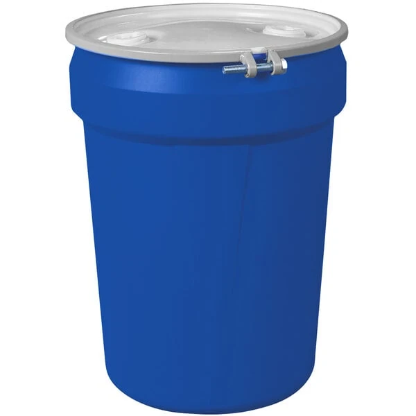Eagle Manufacturing 1601MBBRB 30 Gallon Blue Plastic Barrel Drum with 2" x 2" Bung Holes and Metal Bolt Ring