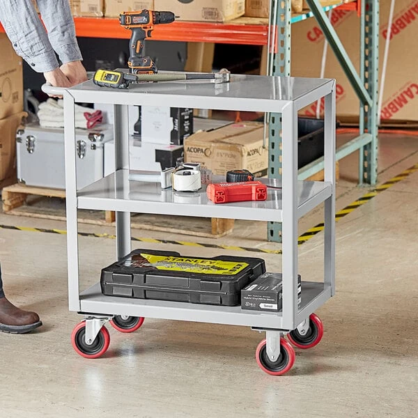 Lavex 30" x 18" x 35" Three Shelf Steel Utility Cart - Fully Welded