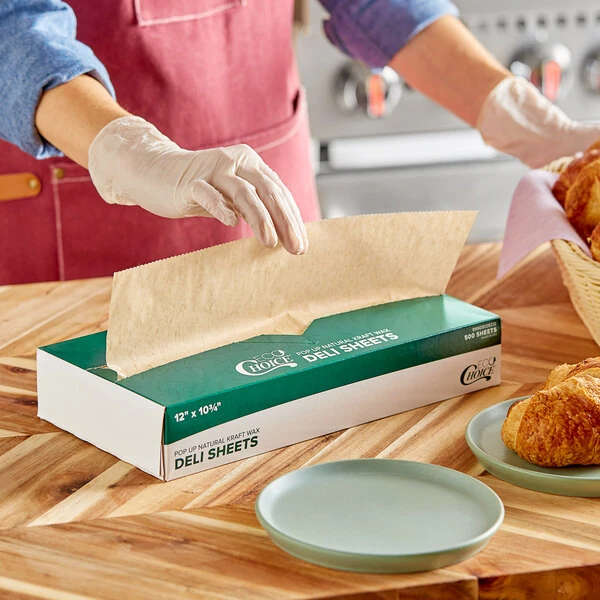 EcoChoice 12" x 10 3/4" Interfolded Natural Kraft Deli Wrap Wax Paper - 6,000/Case