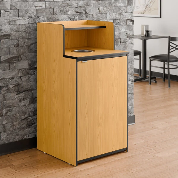 Lancaster Table & Seating Waste 32 Gallon Natural Waste Receptacle Enclosure with Drop Hole and Tray Shelf