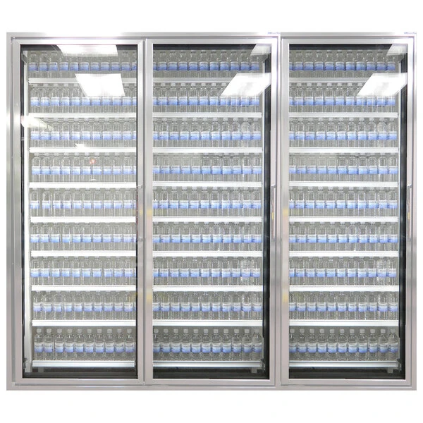 Styleline CL2672-HH 20//20 Plus 26" x 72" Walk-In Cooler Merchandiser Doors with Shelving - Anodized Satin Silver, Left Hinge - 3/Set