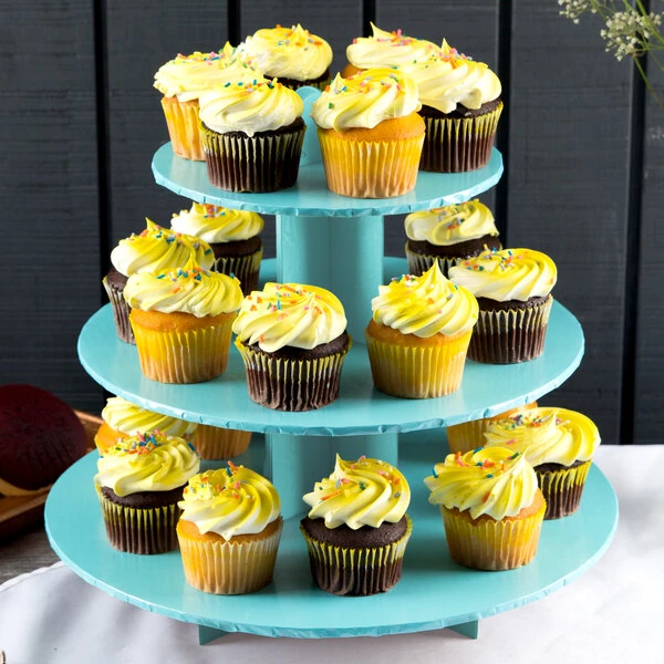 Enjay CS-BLUE 3-Tier Disposable Blue Cupcake Treat Stand - 6/Case