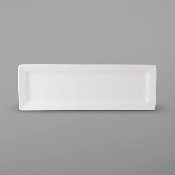 Tuxton ABU-553 Napa AlumaTux 16" x 5 1/2" Pearl White (European White) Rectangular China Plate - 12/Case