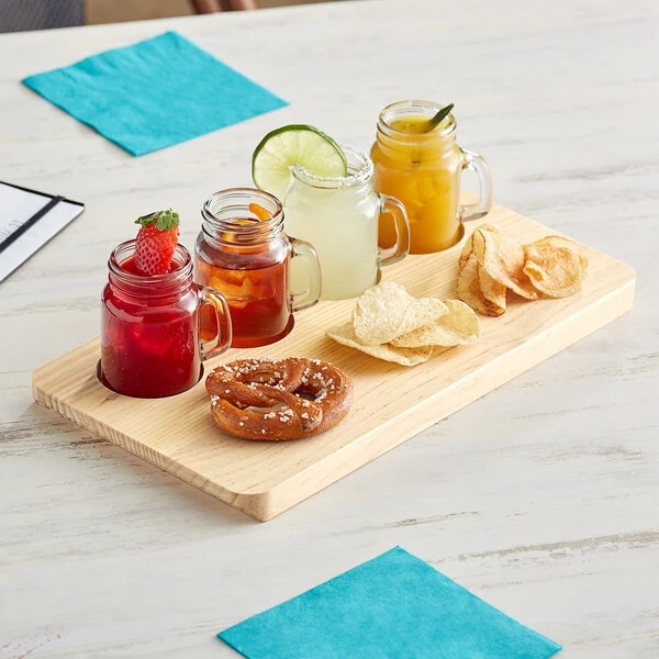 Acopa Natural Flight Tray with Mini Drinking Jar Tasting Glasses - 3/Set