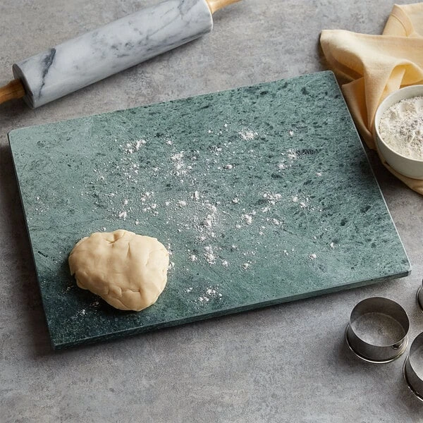 Fox Run 3821 16" x 12" x 1/2" Green Marble Pastry Board