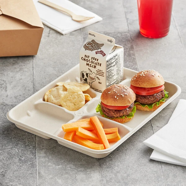 World Centric 5-Compartment Compostable Fiber Tray 10" x 8 1/2" - 400/Case