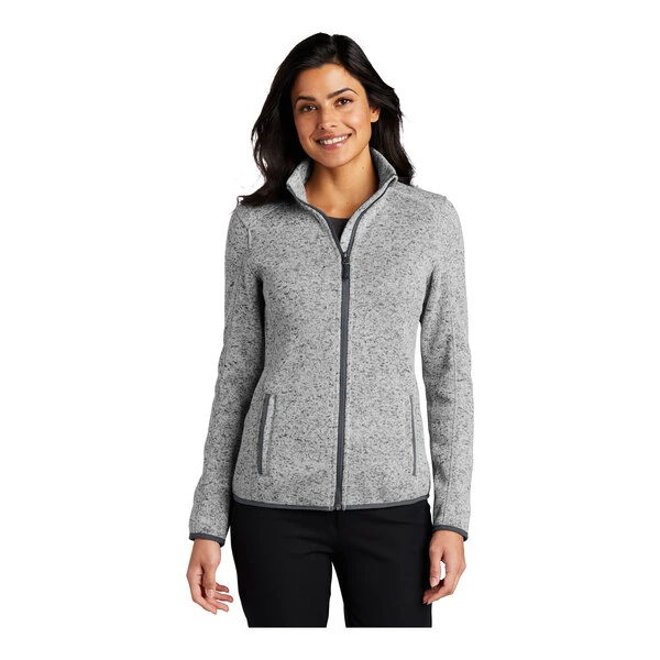 Port Authority L232 Women's Customizable Gray Heather Fleece Sweater Jacket - 2X