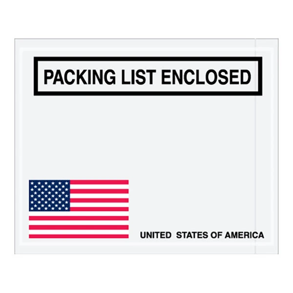 Lavex 4 1/2" x 5 1/2" 2 Mil Printed Polyethylene Packing List Envelope with USA Flag - 1,000/Case