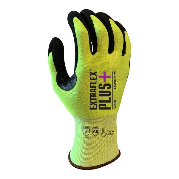 Armor Guys Extraflex Plus 14-500-L Hi-Vis Yellow 15 Gauge A5 HCT Microfoam Nitrile Gloves - Large