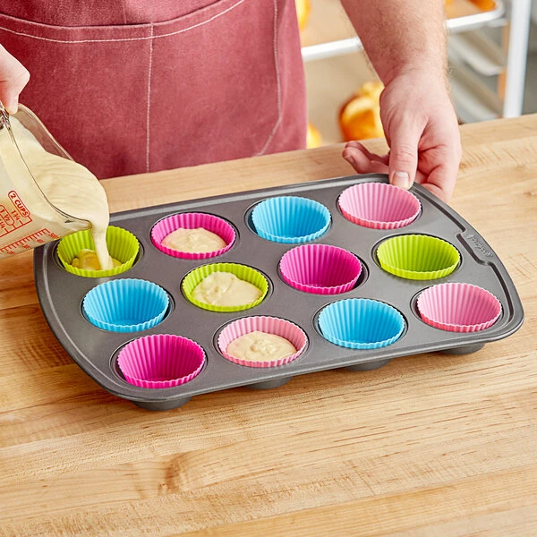 Fox Run 2 3/4 inch x 1 1/4 inch Assorted Colors Silicone Baking Cup 73917 - 12/Set
